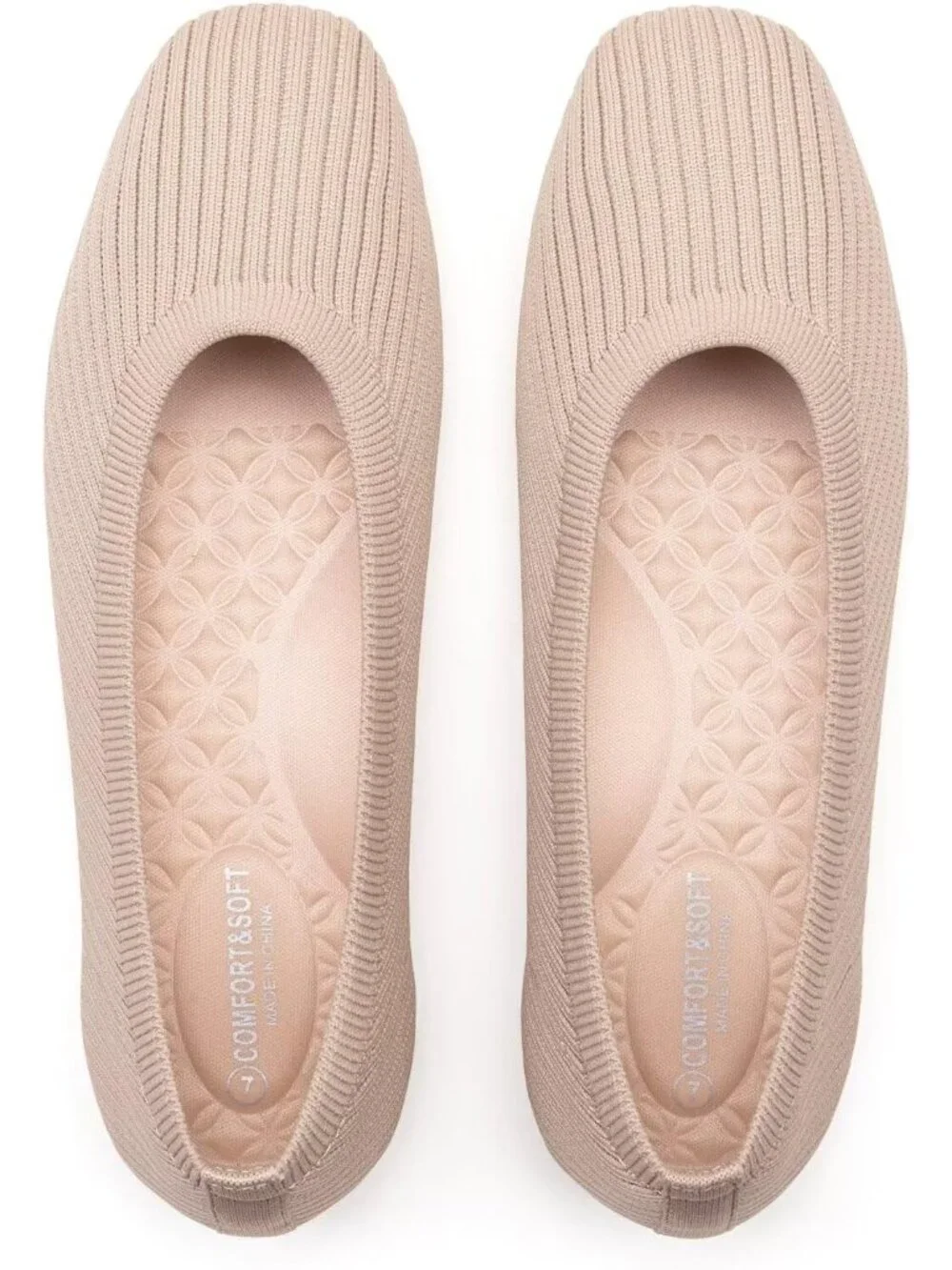 Women's Nude Comfortable Slip on Washable Square Toe Ballet FlatsShoes for Work